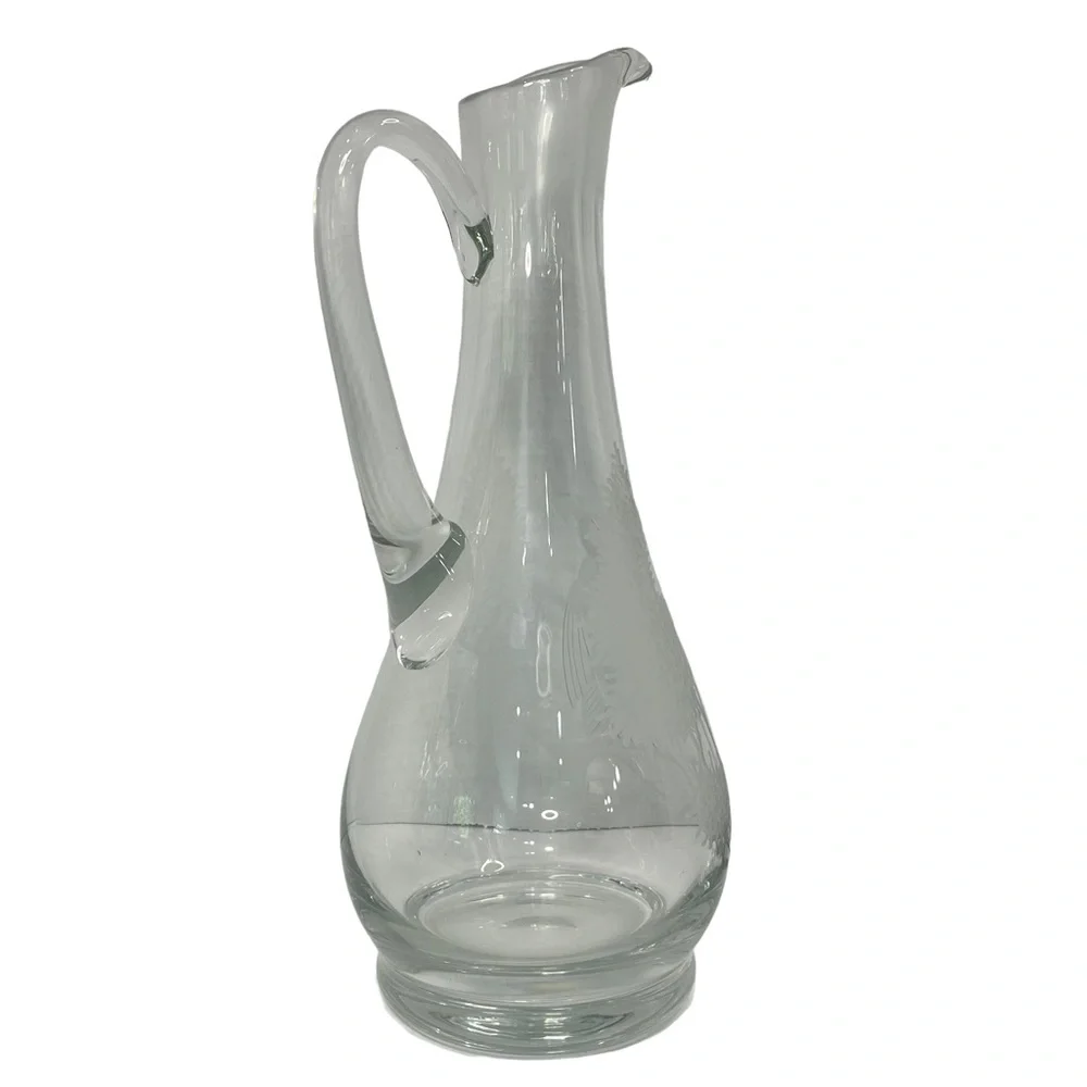 Etched Clear Glass Long Neck Bar Carafe 11” Owl Tree Branch Elegant Barware